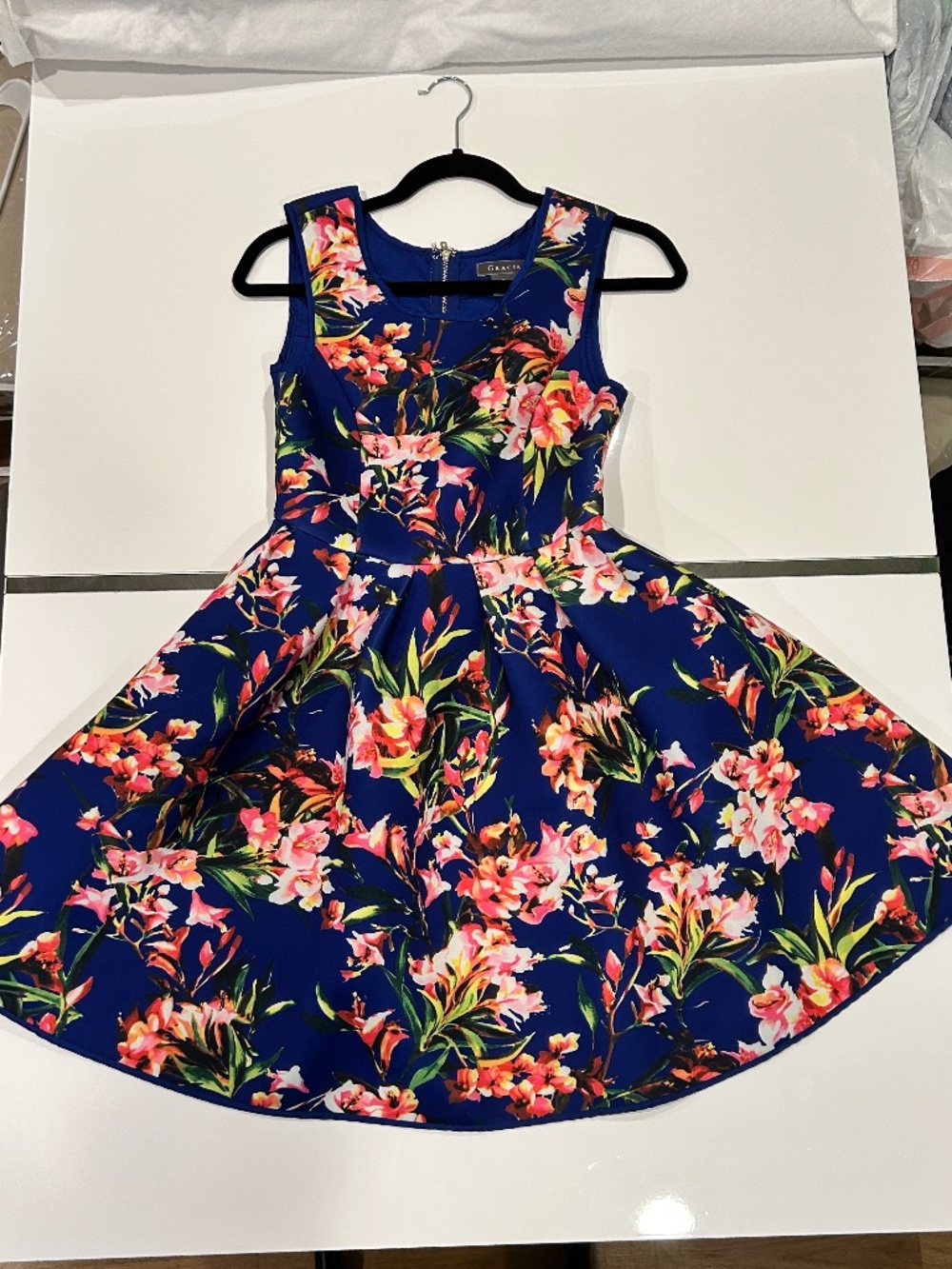 Gracia Fit & Flare Sleeveless Vibrant Floral Print Dress with A-line Skirt